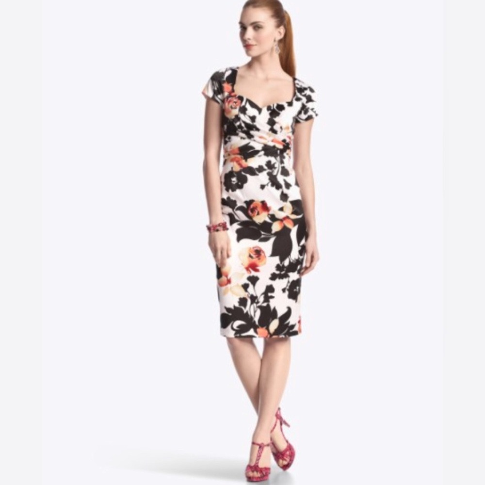 White House Black Market Rose print midi Dress